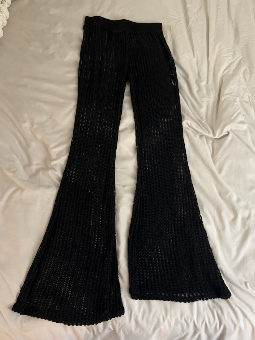 Black Crochet Flared Knit Pants